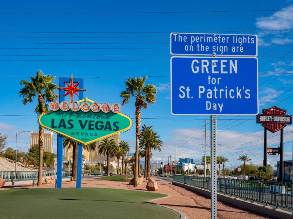 Welcome to Las Vegas Sign Green St Patricks Day With Flag 2